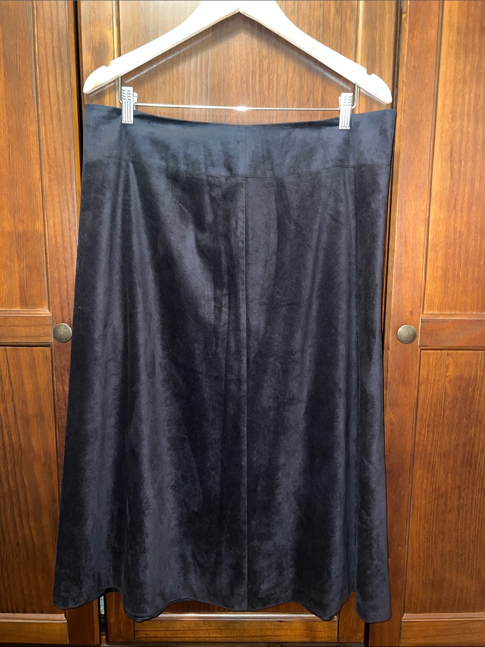 Sigrid Olsen Sport Black Faux Suede Midi Skirt Size XL Lined A-Line